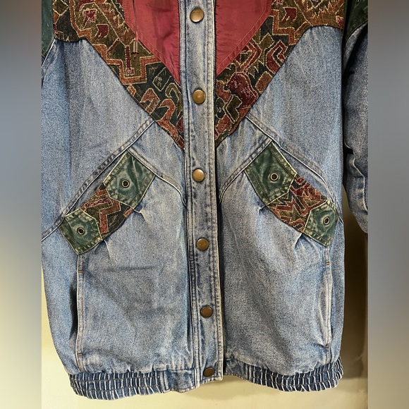 Vintage 80s 90s Two Twenty Denim Tapestry Jeans Coat Jacket Small - Picture 3 of 12